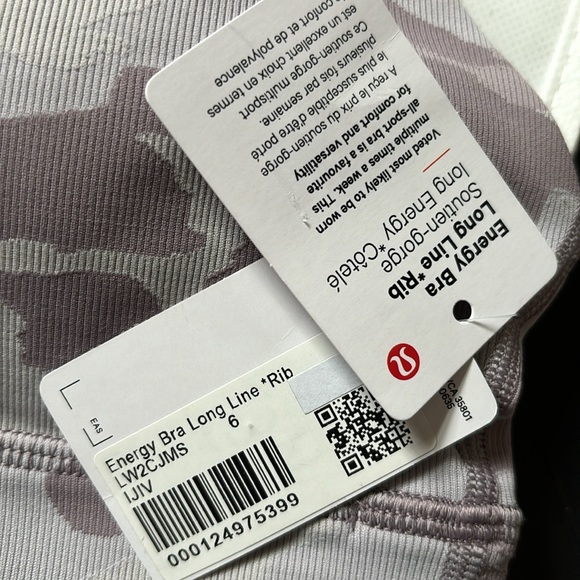 lululemon ENERGY BRA LONG LINE *RIBBED INCOGNITO JAGGED INVISI VIOLET CAMO 6 NWT - Picture 6 of 8